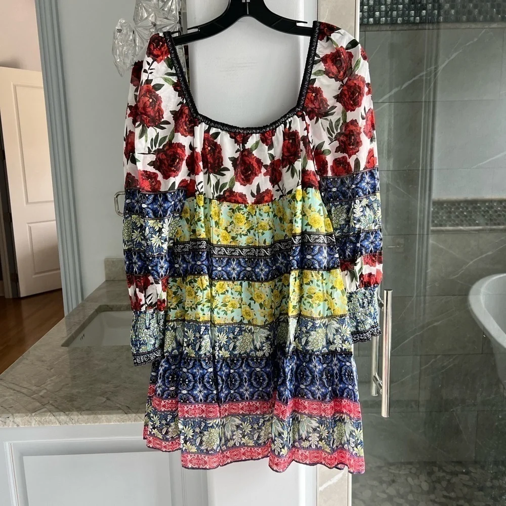 Alice + Olivia Rowen Smocked-Cuff Square-Neck Tunic Dress - Picture 10 of 11